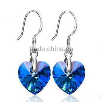 heart shape blue crystal fashion latest girls most popular 925 silver earring jewelry