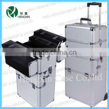 Professional Makeup Train Case Rolling cosmetic trolley case with mirror