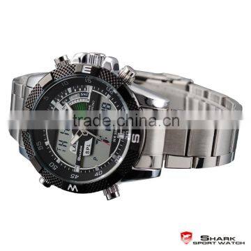 Mens Shark Digital LCD Outdoors Analog Quartz Sport Steel Wrist Watch photo-4