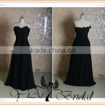 RSE232 Ruffle Neckline Drapped Skirt Long Black Chiffon Fat Bridesmaid Dress photo-4