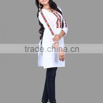 Smart White Embroidery Kurtis for Exports photo-2