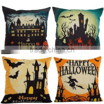 Happy Halloween Cotton Linen Square Burlap Decorative Throw Pillow Case Cushion Cover