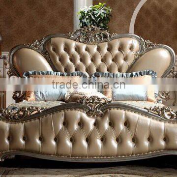 European Style Solid Wood With Genuine Leather Bed, Royal Bedroom Carved Furnitur Bed, Royal Bedroom Furniture (BF01-ML013) photo-2