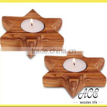 Pair of Wooden Star Candle Holders