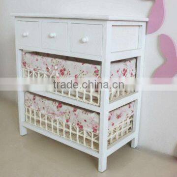 Wooden Home Furniture / Wood Storage Cabinets With Woven Baskets photo-2