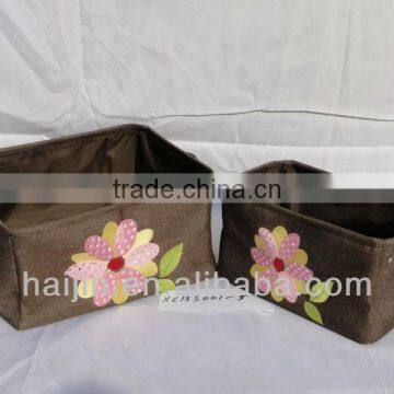 set of 2 canvas storage basket with lining and flower embroidery