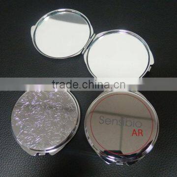 Foldable metal round shape custom logo double sides pocket make up mirror