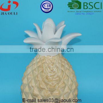 New Design Home and Garden Decorations Ceramic Pineapple With Wood Print Decor photo-3