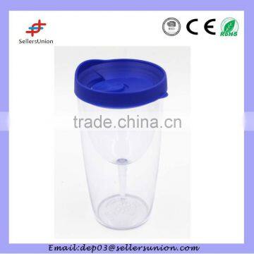 Double wall plastic cup with lid and straw with PP lid