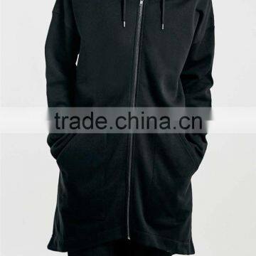 Fashion full zip-up mens blank longline hoodie