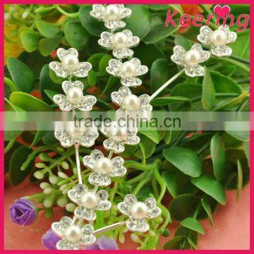 silver rhinestone chain flower decorative hair pin WHD-056