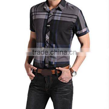 2016 New Fashion Short Sleeve Men Slim Fit Plaid Dress Shirts