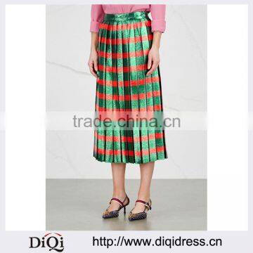 Wholesale Women Apparel Green and Red Color Midi Silk Blend Skirt(DQE0345SK)