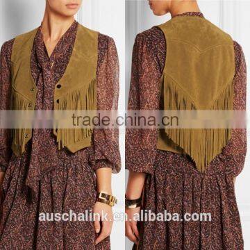 High Quality Women Sweet Brown Slim Fit Fringe Suede Vest photo-6