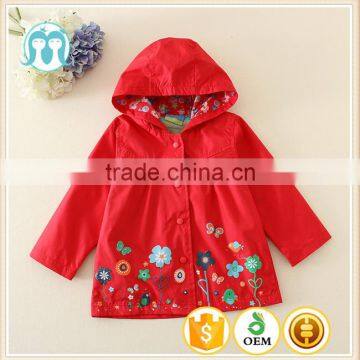 Red kid clothing flower pattern baby winter coat with hood