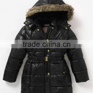 100% Polyester, Taffeta, Unisex Baby Hooded Quilted Padding Jacket With Fur and Waist Belt