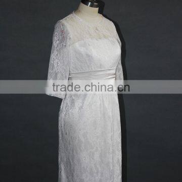 2017 Short Sleeve Sheath/Column New Wedding Dress Lace Appliques photo-5