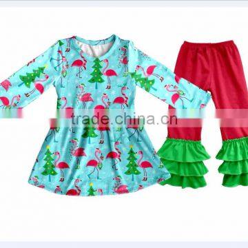 2017 Flamingo Christmas clothes autumn outfit beautiful children clothes online yiwu children clothes