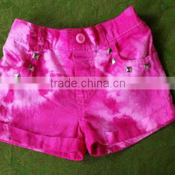Pink Tie Dye Crystal Studded Shorts- Spring Shorts- Summer Shorts- Baby/ Toddler Girl Shorts- Hot Pink photo-4