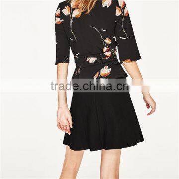 2017 OEM Spring Elegant Black Midi Flared Skirt With the Hem photo-4