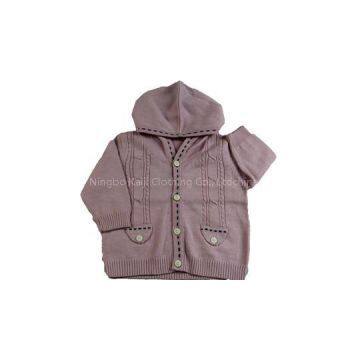 factory made infant\'s jacquard cable twist stitch top hooded cardigan sweater