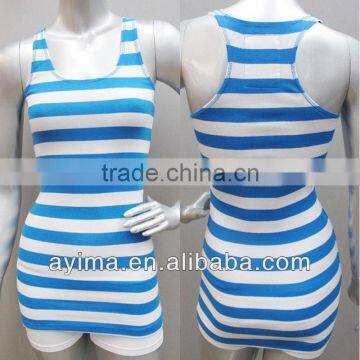 hot selling woman blue and white stripe racer back tank tops wholesale