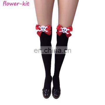 Sexy Women's Thigh Stocking with Satin Bows Opaque Over The Knee Halloween Socks