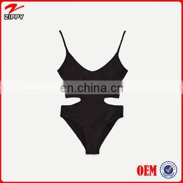 2017 New Style Black Cut Side Women V Neck Swimsuit One Piece Swimsuit photo-3