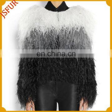 Latest design mixed color ostrich feather woman jacket