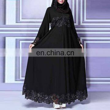 Long Sleeve Lace Design Kaftan Muslim Abaya Islamic Maxi long Dress For Women