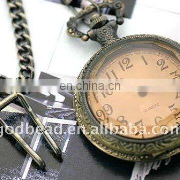 W169 wholesale Antique brass bronze pocket watch chain charm pendant watch necklace nickel free lead free