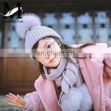 Hot Sale Custom Beanie Hat With Scarf Real Fur Pompom Wool Felt Hat