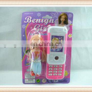 Hot sell girl toys pink color plastic music toy phone with doll toy