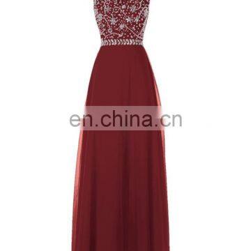 Burgundy Evening Gown Robe De Soiree 2016 Free Shipping Scoop Short Sleeves Chiffon Long Prom Dress with Crystals beaded