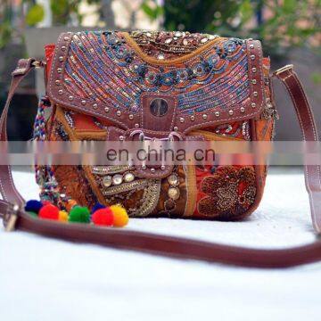 BANJARA BAG ETHNIC TRIBAL LOOK BAG HANDMADE EMBROIDERED COTTON CANVAS BAGS WITH POM POM TASSEL CHARM photo-3