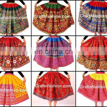 Designer Kutch Handmade Banjara skirt - indian hand embroidery mirror work Traditional Rabari Chaniya Skirts