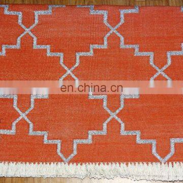 Vishal Handicraft-60x36" Orange & Silver Hand Woven Indian Cotton Carpet/Floor Throw Indian Kangri Style Rug Wholesale photo-3