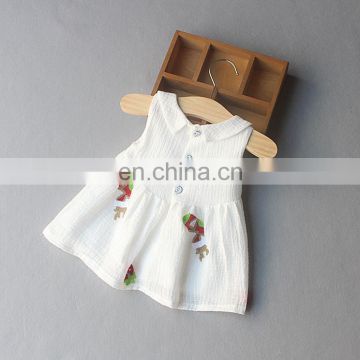 Hot Sale Baby Frock Design Summer Girls Sleeveless Linen White Baby Girl Princess Dress