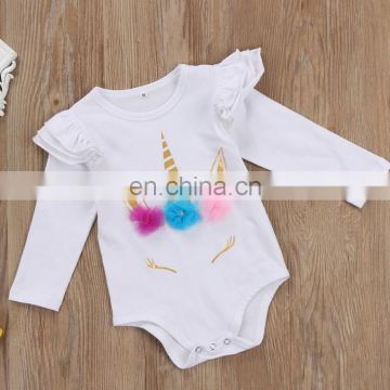 Baby Romper Long Sleeve Unicorn White Pink Soft Summer Baby Girl Cotton Romper