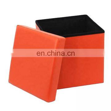 RTS Modern PVC Leather Folding Sitting Living Room Storage Stool Ottoman Box