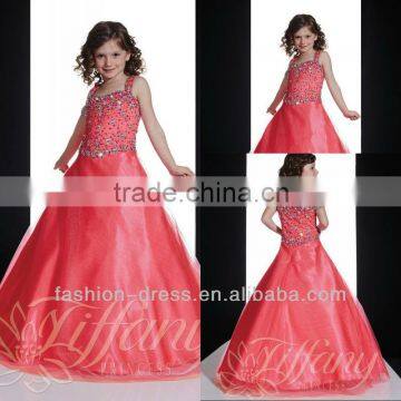 New Tank Straps Beaded Long Diamond Flower Girl Net Dresses