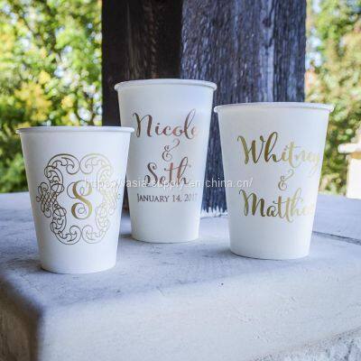 Wedding double wall personalized bride and groom paper cups with drinking straw
