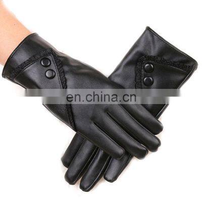 Men Sheepskin Leather Gloves Autumn Winter Warm Touch Screen Full Finger Black Leather Gloves