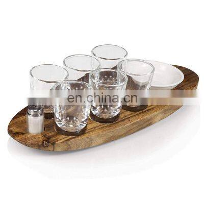 factory direct sale small acacia wood cup holder shot glass cups serving tray