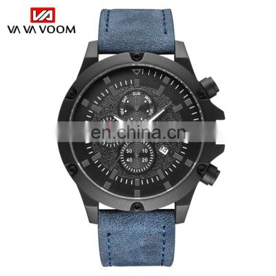 VAVA VOOM VA-2022 Trendy Leather Strap Man Watches Analog Quartz Movement Fashionable Dress Watch For Men