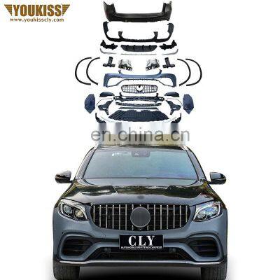 Auto Car Bumper For Benz GLC SUV X253 16-19 Upgrade GLC63 AMG Wide Body Kit Wheel Arch Car Grille Rear Diffuser Pipes Body Kits