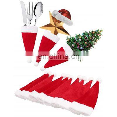 Mini Christmas Hat Tableware Knife Fork Set Holder Pocket Bag Merry Christmas Party Dinner Wine Bottle Xmas Hat Decoration photo-3