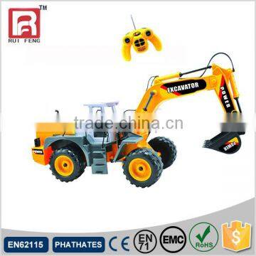 Radio control yellow color plastic excavator toy for kids