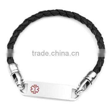 2016 Fashion Leather Id Bracelet Black Braid Leather Bracelet Jewelry