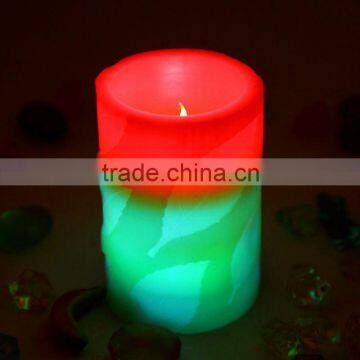 Round Pillar LED Candle With Big Leaves Engraved